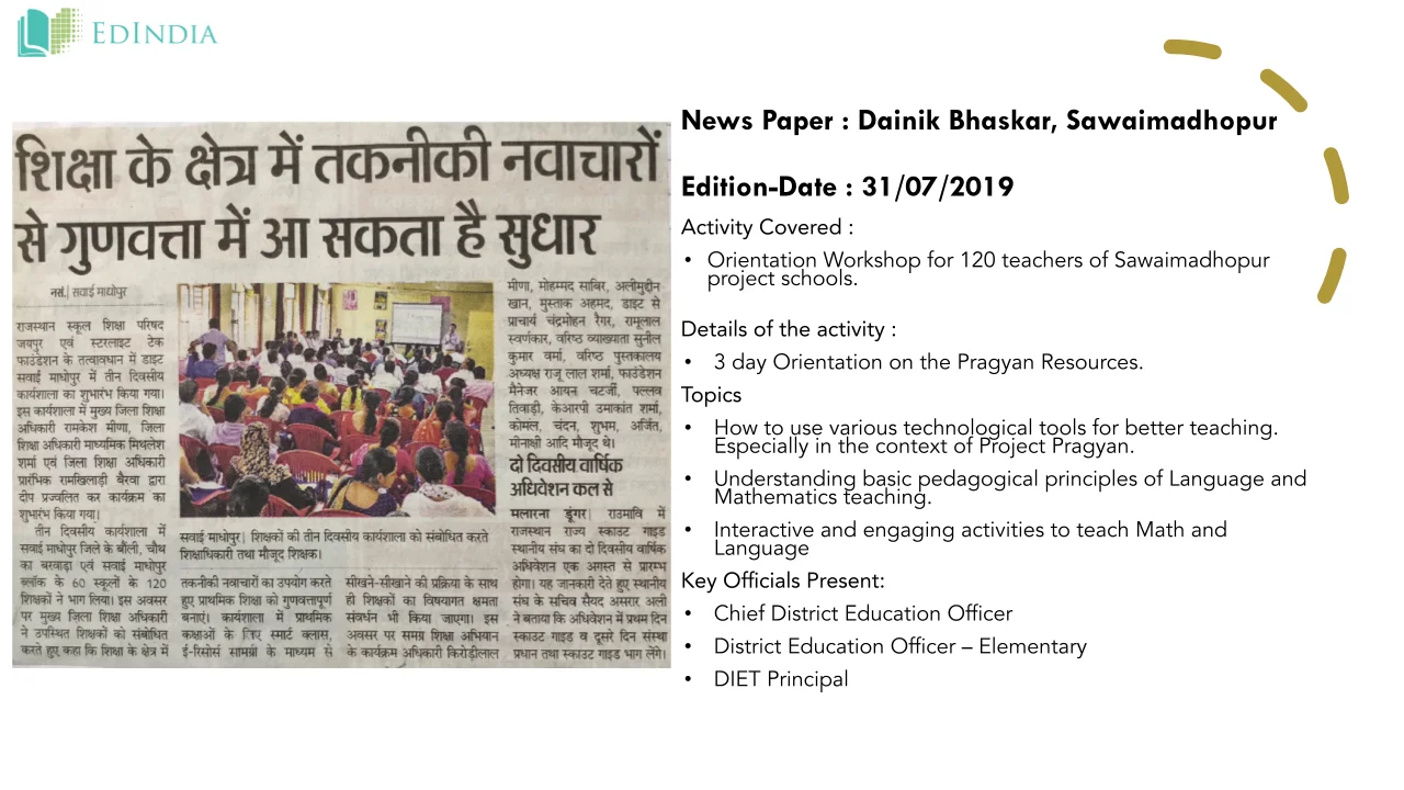 Orientation Workshop on Sawai Madhopur